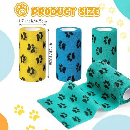 Geiserailie 3 Pack Vet Wrap for Dogs Bitter Bandage Wrap,Green Yellow Blue | No Chew Vet Wrap for Dogs Pets Animals Wounds to Prevent Chewing, Ankle Sprains and Swelling - color: Green Yellow Blue