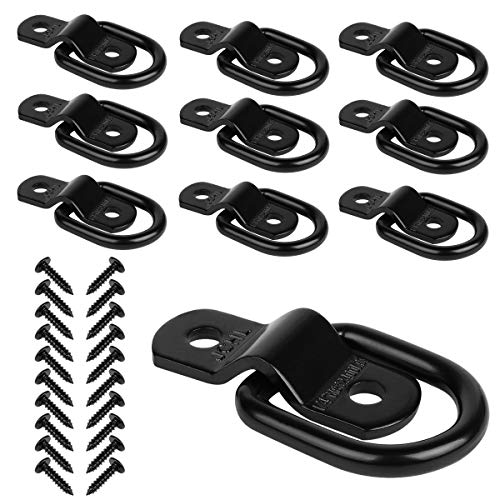 D Rings Tie Down Anchors Hooks for Trailer Truck Bed Bracket Enclosed Points Pickup Camper Surface Mount D-Ring Heavy Duty 1/4" 2400 Pound Capacity (10-Pack) - color: 10-Pack