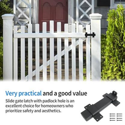 Outdoor Slide Gate Latch Lock, 7.5 Inch Heavy Duty Double Gate Latch, Black