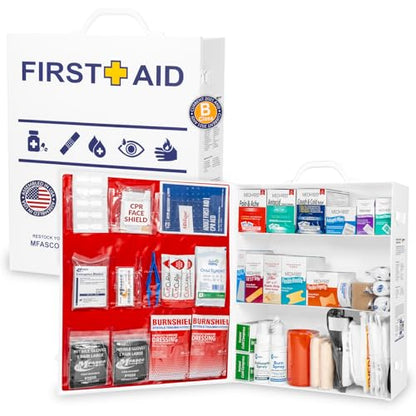 MFASCO OSHA/ANSI 2021 Class B First Aid Cabinet | 3-Shelf with Meds - size: 3 Shelf, style: W/ Medications