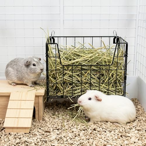 Foldable Rabbit Hay Feeder Metal Wire Guinea Pig Hay Rack Holder for Cage Chew Proof Bunny Hay Dispenser Manager for Chinchillas & Small Pets - Wall Mounted, Hanging or Freestanding (Black)
