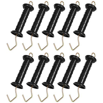 ABuff 10 Pack Plasitc Electric Fence Gate Handles Insulators Ranch Fences Accessories, Simple Tension Gate Handle with Spring for Electric Fence, Black