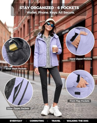 wantdo Women's Waterproof Ski Jacket Warm Fleece Lined Snow Winter Coat | 10000mm Waterproof Snowboard Jacket for Skiing, Hiking, Commute, Removable Hood, 6 Pocket, Windproof Warm -10°F to 50°F - color: Light Purple, size: X-Large