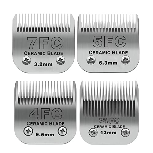 Dog Grooming Ceramic Blades Set,Compatible with Andis,Oster A5,Wahl KM10 - color: 7fc/5fc/4fc/3fc (4 Pack)