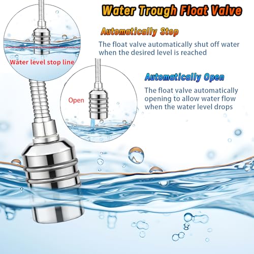 2-Pack NPT 1/2" Float Valve, Leak-Proof 304 Stainless Steel Automatic Water Level Control Float Valve with 1/2" 3/4" Premium 304 SS Connections for Water Trough Fish Tank Pool Livestock