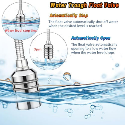 2-Pack NPT 1/2" Float Valve, Leak-Proof 304 Stainless Steel Automatic Water Level Control Float Valve with 1/2" 3/4" Premium 304 SS Connections for Water Trough Fish Tank Pool Livestock