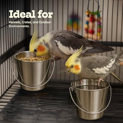 1Qt Stainless Steel Hanging Water Bucket for Dog Kennel 2-Pack - size: 1 Quart (Pack of 2)
