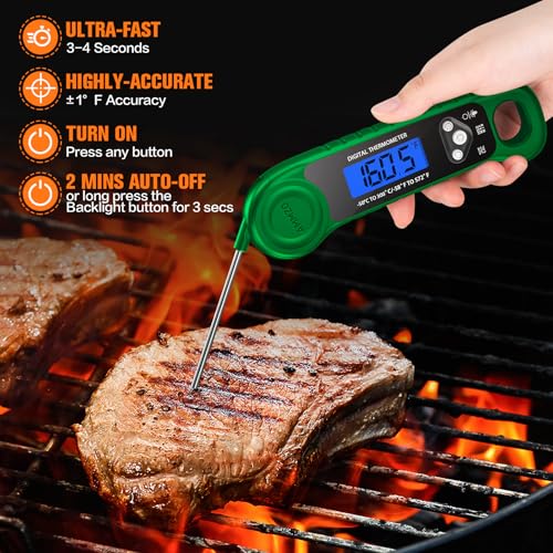 AMMZO Digital Meat Thermometer for Grilling, Candy Thermometer Instant Read Food Thermometer Waterproof with Backlight for Cooking, Deep Fry, BBQ, Grill, Smoker and Roast (Green) - color: Green