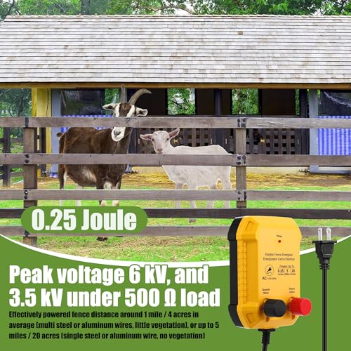MorningRo Electric Fence Charger Kit 0.25 J 5 Mile 80 Insulators 985ft Wire - style: 0.25 Joule