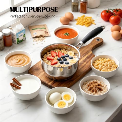 E-far 1 Quart Saucepan with Lid, Small Stainless Steel Sauce Pan for Milk - size: 1 Quarts