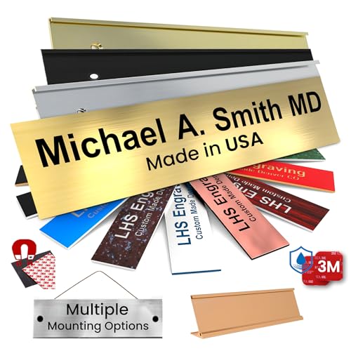 Custom Engraved Office Door Name Plate & Desk Signs, Brushed Brass, 2x4 - color: M6 - Brushed Brass Pattern & Black Lettering, size: 2in x 4in (5.1cm x 10.1cm)