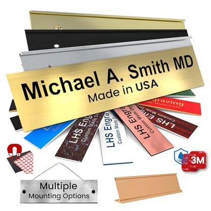 Custom Engraved Office Door Name Plate & Desk Signs, Brushed Brass, 2x4 - color: M6 - Brushed Brass Pattern & Black Lettering, size: 2in x 4in (5.1cm x 10.1cm)