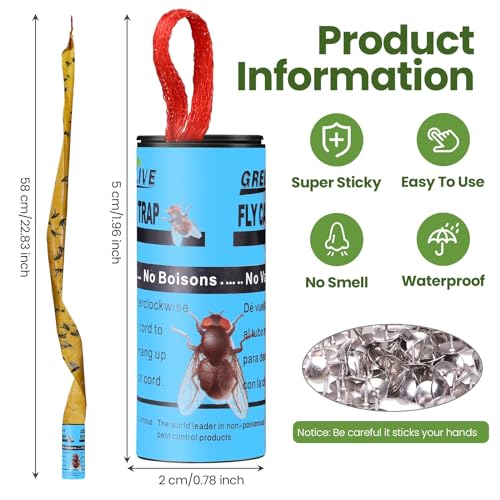 Qualirey 80 Pack Fly Strips Sticky Fly Trap Indoor Outdoor Hanging Ribbon Tape Paper Flying Insect Trap Gnat Killer Traps Catcher for Fruit Flies, Bug, Insect, Pest(Light Blue) - color: Light Blue