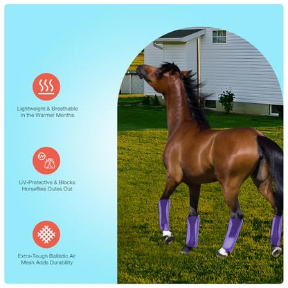 Mesh Fly Boots Horse Fly Boots Mesh Fly Wraps Leg Guard for Horse Set of 4 - color: Purple