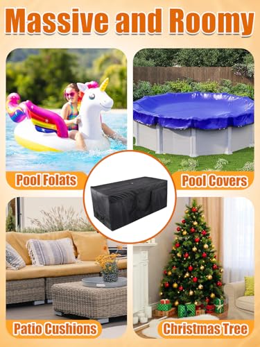 Aulock 140 Gallon Extra Large Outdoor Storage Bag for Pools | 600D Oxford Heavy-duty Patio Cushion Storage, Pool Cover Accessories Storage, with 4 Carrying Handles, 56''x24''x24''
