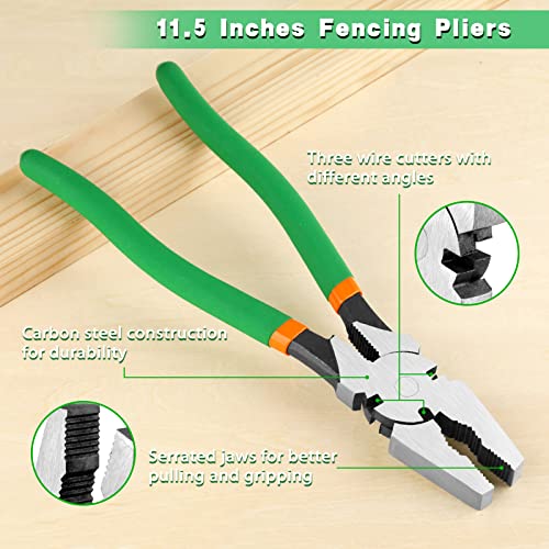11.5 Inches Fencing Pliers With Wire Cutters - Heavy-Duty Multi-Purpose Flat Nose Fence Tool for Installing, Maintaining, and Repairing Wire Fences - style: 11.5" Fencing Pliers(Green)