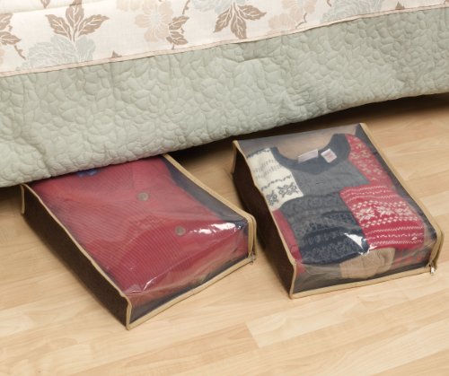 Household Essentials 66612 Sweater Storage Bags | Set of 2 | Coffee Linen,Brown/Clear - size: Sweater Bags