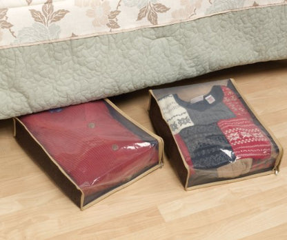 Household Essentials 66612 Sweater Storage Bags | Set of 2 | Coffee Linen,Brown/Clear - size: Sweater Bags