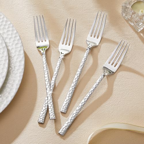 16 Piece Hammered Dinner Forks Set,18/10 Stainless Steel Forks, 8 Inch - size: 16-Piece