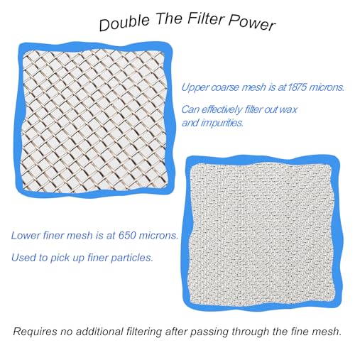 Honey Strainer,Double Sieve 304 Stainless Steel,for 5 Gallon Bucket | Double-sieve stainless steel strainer with adjustable arms, designed for filtering honey into buckets, pails, and honey tanks