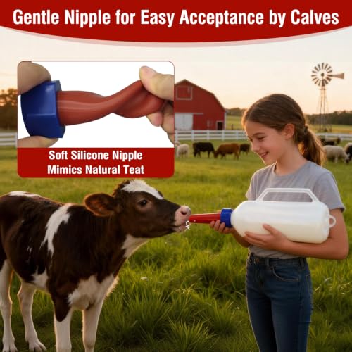 1L Calf Milk Feeder Bottle with 2 Replacement Nipples Handle Hanging Bottle