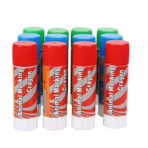 Livestock Crayon, 12Pcs Large Livestock Marking Crayons, Red Green Blue Color Marker Pens Water-resistantfor Pigs, Animal Identification, Marking Skin