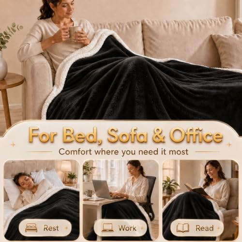 Heated Blanket Electric Blanket Full Size 72''x84'' with 9 Heating Levels, 1-10 Hour Auto Shut Off, Machine Washable, Flannel & Sherpa Soft Warming Blanket for Couch, Bed, Office - Black - color: 03-black, size: 72''x84''(Full)