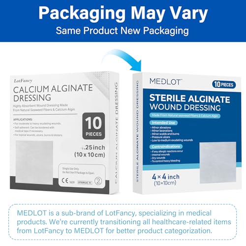 LotFancy Calcium Alginate Wound Dressing, 4"x 4" Non-Stick Pads for Wounds - style: 4"x 4" (10-Count)