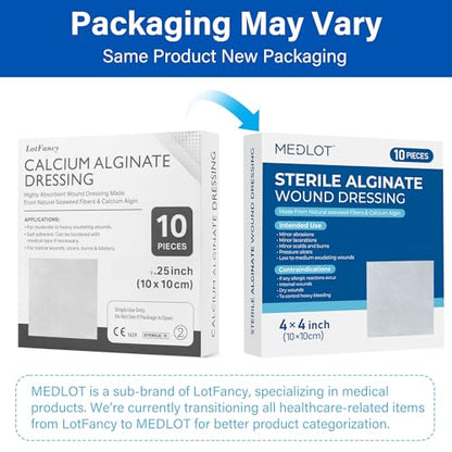 LotFancy Calcium Alginate Wound Dressing, 4"x 4" Non-Stick Pads for Wounds - style: 4"x 4" (10-Count)
