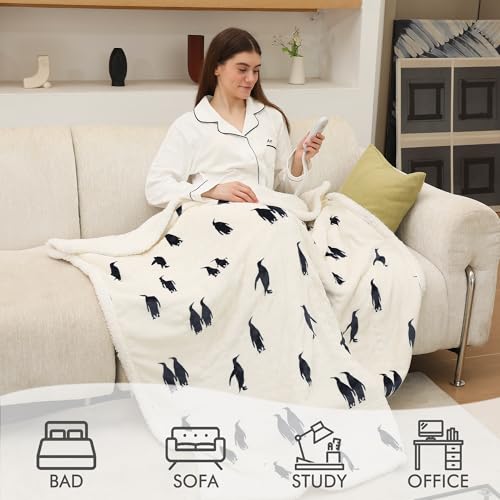 Electric Throw Blanket, Heated Throw Blanket Flannel Sherpa 50"x60" - color: Ice White, size: Throw-50"x60"