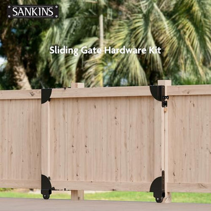 Heavy Duty Sliding Gate Kit, Adjustable Sliding Gate Hardware Kit for Wood Fence, Anti Sag Gate Kit Gate Corner Brace Bracket with Gate Latch, Fence Gate Kit for Driveway Gates, Pool Gates