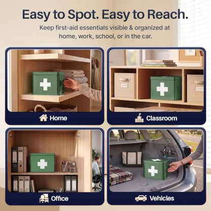 Flexzion Large Metal First Aid Box Empty, 8.5-Inch, Green with White Cross - color: Green, size: 8.5 Inch without Latch Lock