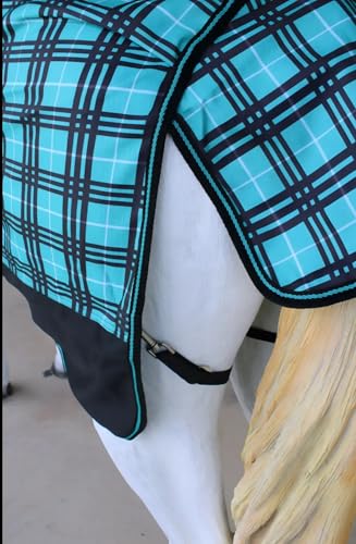 Challenger 1200D Turnout Waterproof Rain Horse Sheet Light Winter Blanket 389B - color: Turquoise Plaid, size: 64 inches