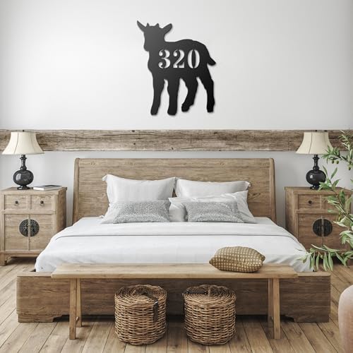 Personalized Pygmy Goat Address House Number Sign Farm Metal Wall Art, Custom Family Name Silhouette Plaque Monogram Sculpture Hanging Farmhouse Decor Housewarming Gift