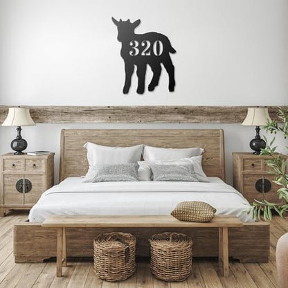 Personalized Pygmy Goat Address House Number Sign Farm Metal Wall Art, Custom Family Name Silhouette Plaque Monogram Sculpture Hanging Farmhouse Decor Housewarming Gift