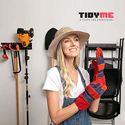 TIDYME Garage Tool Organizer Wall Mount, 64", 4 Racks 8 Hooks, 400 lbs | 400 lbs, anti-rust carbon steel, garden tool organizer & storage rack for garage organization, shovels, rakes & tools - size: 64" Carbon Steel with 4 Racks & 8 Hooks