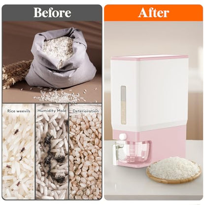 Lifewit Rice Dispenser 25 Lbs, Airtight Storage with Measuring Cup, Pink - color: Pink
