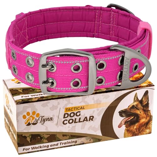 ADITYNA Heavy Duty Magenta Dog Collar for Medium Dogs with Traffic Handle - color: Magenta, size: Medium: Fit 15-19" Neck