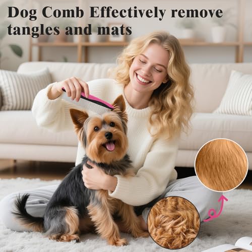 2PCS Self Cleaning Slicker Brush & Dog Comb - Skin Friendly Deshedding Grooming Tool for Dogs, Cats and Small Animals, Professional Deshedding Dematting Tool for Long and Short Haired Pets (Red) - color: Red