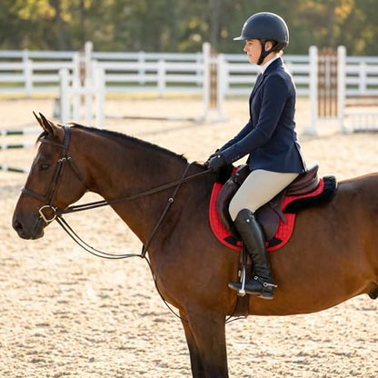 Horse Contoured Fleece Lined Quilted English Saddle Pad Black 72153 - color: Red