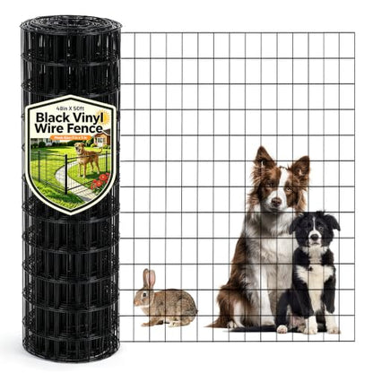 PVC Coated Welded Wire Mesh 48in x 50ft, 2x3 Mesh Black Fence Roll - color: 16GA 48''×50'