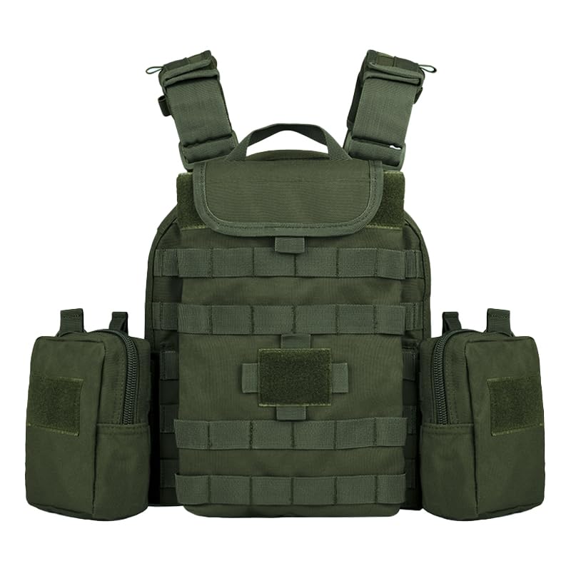 YAKEDA Tactical Training Vest with PALS System - Multi-Pocket Adjustable Straps Quick-Release Buckle for Hunting - color: Cavalry Green