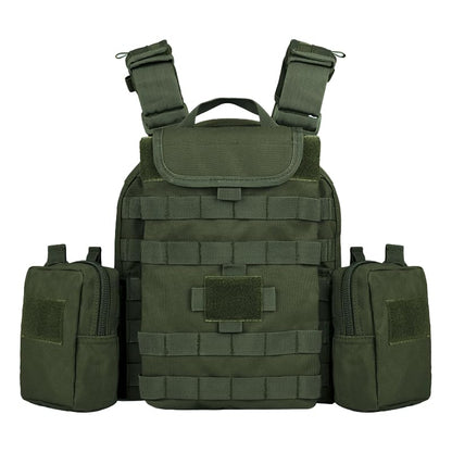 YAKEDA Tactical Training Vest with PALS System - Multi-Pocket Adjustable Straps Quick-Release Buckle for Hunting - color: Cavalry Green