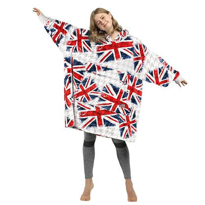 Catalonia Oversized Blanket Hoodie, Wearable Fleece Blanket Sweatshirt - color: Union Flag / Fleece