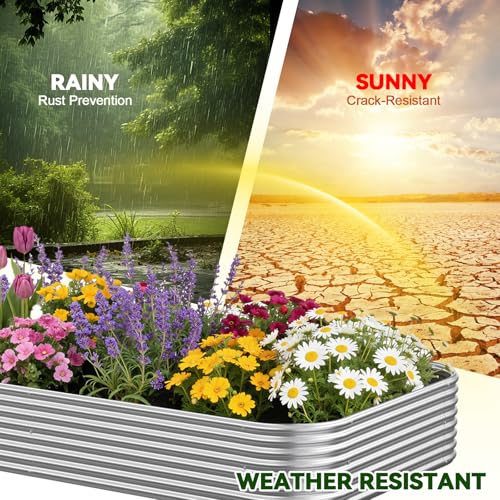 3 Pack 8x3FT Corrugated Galvanized Steel Raised Garden Bed Outdoor, Metal Above Ground Garden Bed for Vegetables and Flowers, Raised Beds for Gardening - size: 8x3FT
