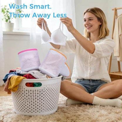 BAGAIL Laundry Bags Mesh Wash Bag for Intimates Lingerie and Delicates,4Pcs(Bra Wash Bag,6×6inch+7×7inch) - color: Pearl White-Fine Mesh, size: 4 Bra Wash Bags