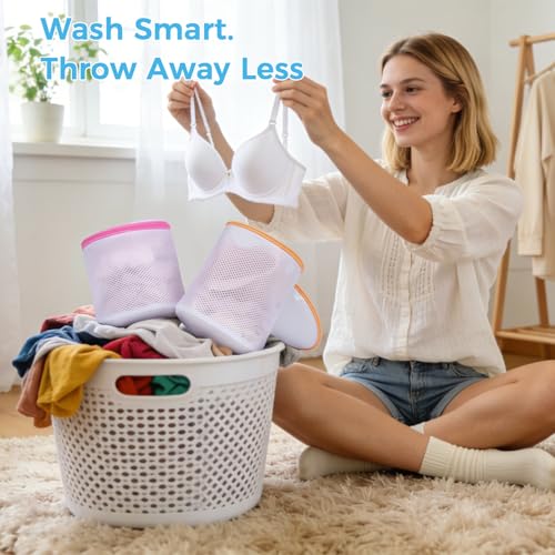 BAGAIL Laundry Bags Mesh Wash Bag for Intimates Lingerie and Delicates,4Pcs(Bra Wash Bag,6×6inch+7×7inch) - color: Pearl White-Fine Mesh, size: 4 Bra Wash Bags