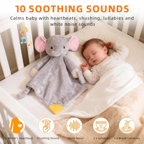 BEREST Baby Sound Sleep Soother- White Noise and Lullaby Infant Sleeping Aid with Cry Sensor at Nap Time Routine, Awesome Babies Gift Portable Plush Toddler Snuggle Toy, Infant Blanket (Grey) - color: Grey