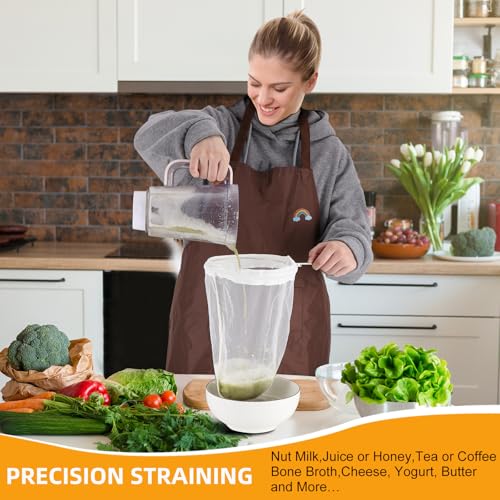 5 Pcs Premium Ultra Fine Mesh Strainer Bags with Stainless Steel Handle, Reusable Nut Milk Bags, Cheese Cloths for Straining Juice, NutMilk, Coffee, Thai Tea, Yogurt and Soup (Large) - size: Large
