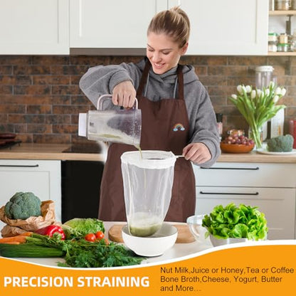 5 Pcs Premium Ultra Fine Mesh Strainer Bags with Stainless Steel Handle, Reusable Nut Milk Bags, Cheese Cloths for Straining Juice, NutMilk, Coffee, Thai Tea, Yogurt and Soup (Small) - size: Small
